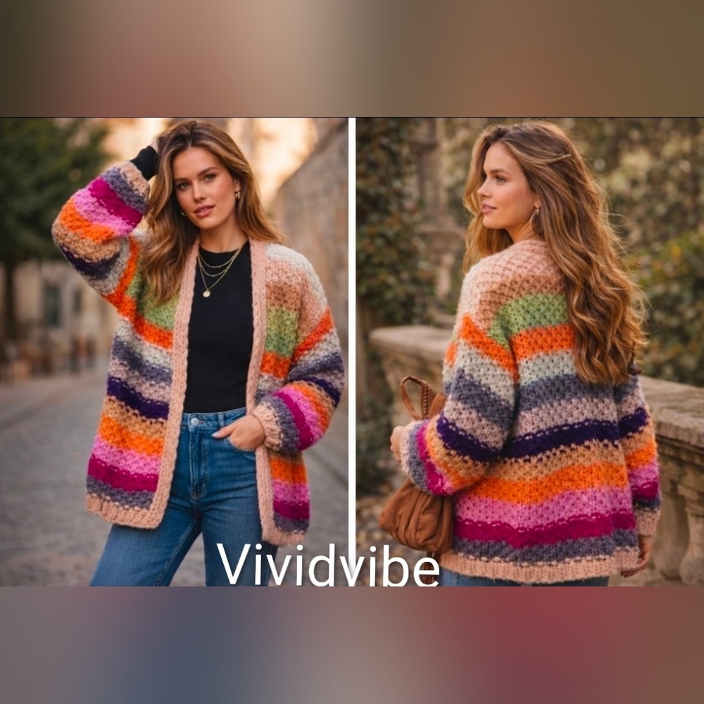 Anthropologie Mayflower Stripe Crochet Cardigan Ivory 🌈 OS NWT$250